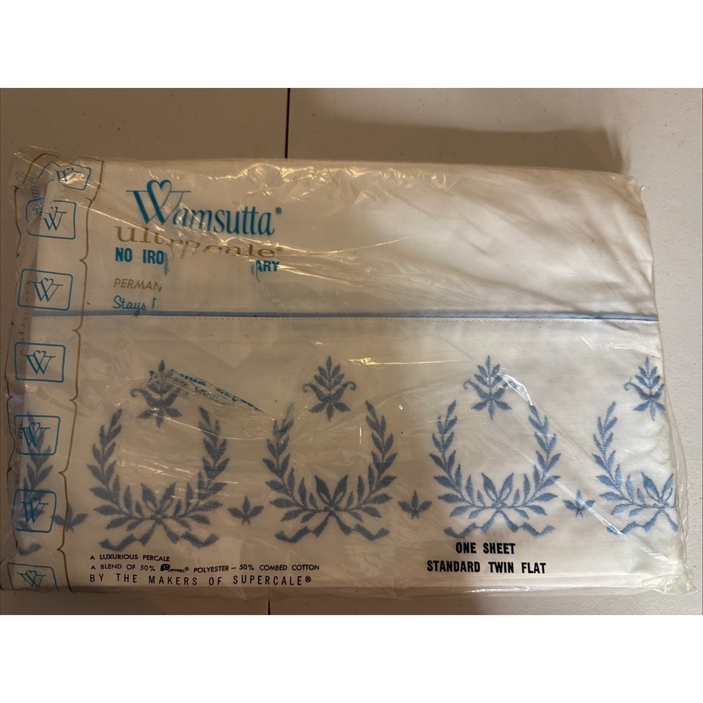 Vintage Wamsutta Ultracale Twin Flat Sheet White No Iron New in Pkg Embroidery